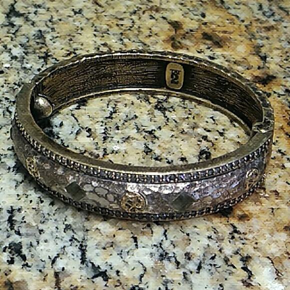 Vintage Tat2 Designs Skhirat ID Bangle Gold Silver Hammered Bracelet 6.25" $325 - Picture 1 of 11